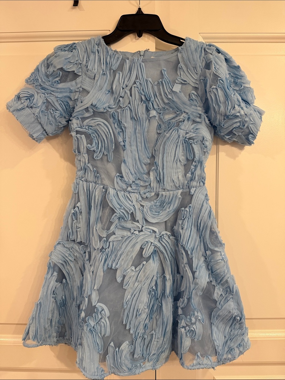 Lena Powder Blue Ruffled Appliqué Mini Dress